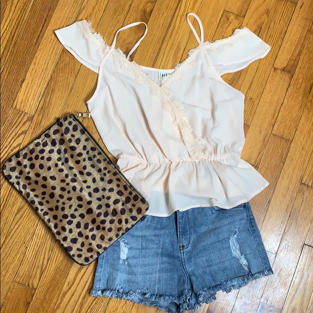 H.I.P Blush Lace Cold Shoulder Top, size S